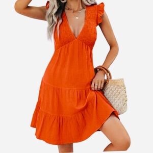 BeachSissi Orange Ruffled Mini Dress